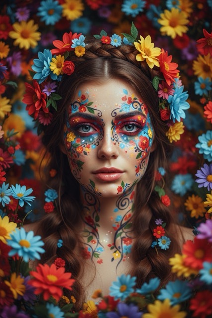 Exaggerated Vibrant Floral Fantasy Portrait